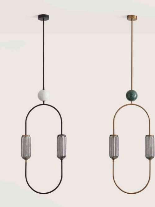 AROMAS CLIP Lampa wisząca 2xG9 5W 3000K  MATT BRASS / GREEN MARBLE / SHADES BLACK SMOKED