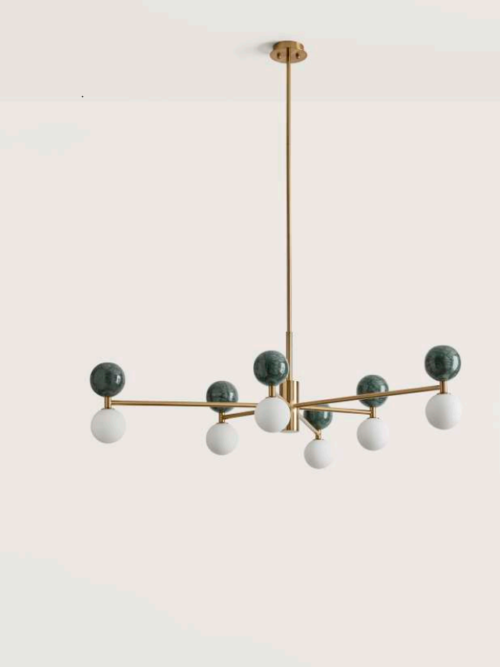 AROMAS DALT Lampa wisząca 6xG9 5W 3000K  AGED GOLD / GREEN MARBLE / SHADES OPAL